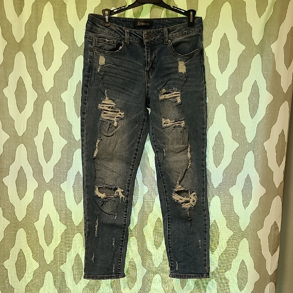 Stylish Distressed Skinny Jeans in Dark Blue